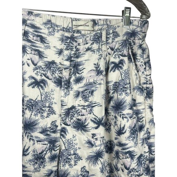 Abercrombie & Fitch Linen Blend Shorts M Blue Toile Tropical Print‎ Resort Beach - Picture 3 of 11
